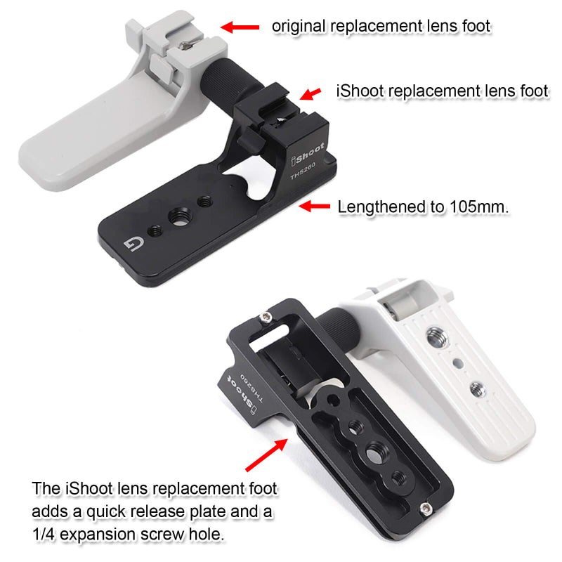 iShoot Replacement Lens Foot IS-THS260 for Sony FE 200-600mm f/5.6-6.3 G OSS Super Telephoto Zoom E-Mount Lens SEL200600G - Arca-Swiss Style - Built-in 105mm Length Quick Release Plate - Image 4